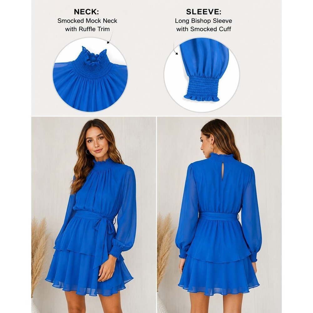 Alex Marie Cobalt Blue Simone tie waist surplice long sleeve dress Size 2 NWT